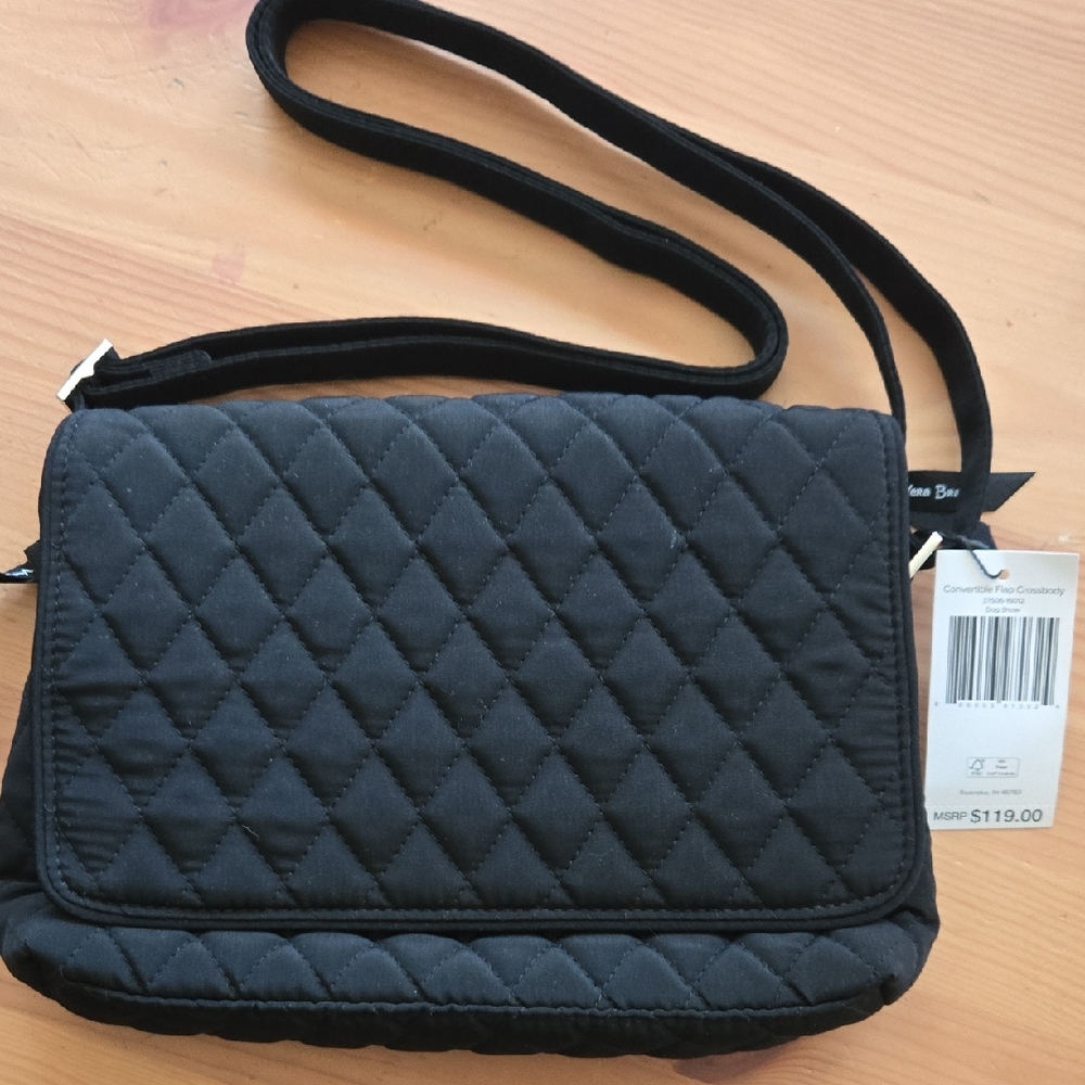 Vera Bradley "Dog Show" Black Covertible Flap Crossbody Bag